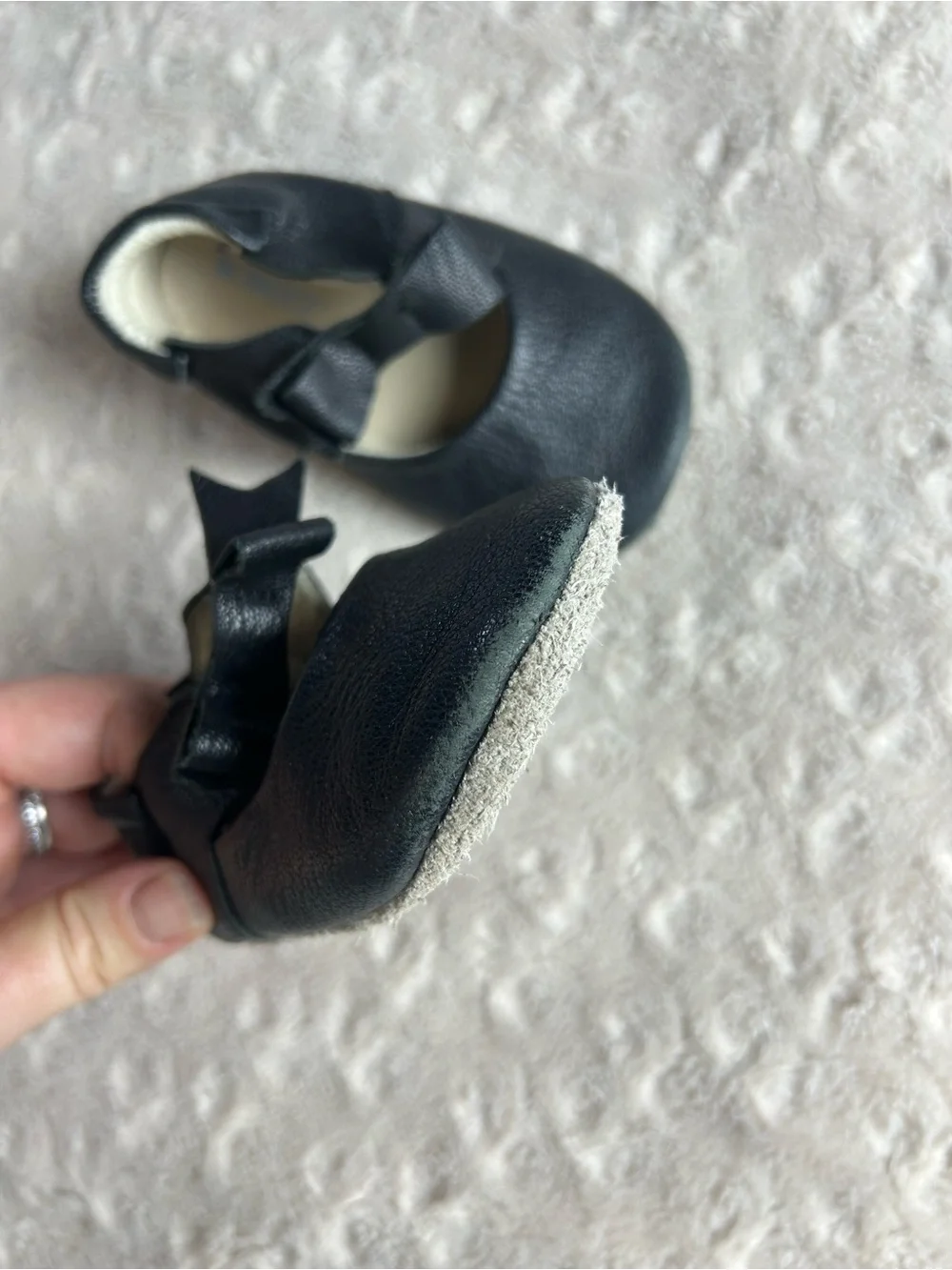 Robeez Black Baby Girl Flats Shoes Bows Size 18-24 Months Soft Sole